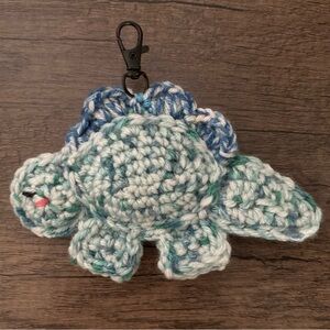 Handmade Blue & Teal Crochet Dinosaur Bag Charm/Keychain